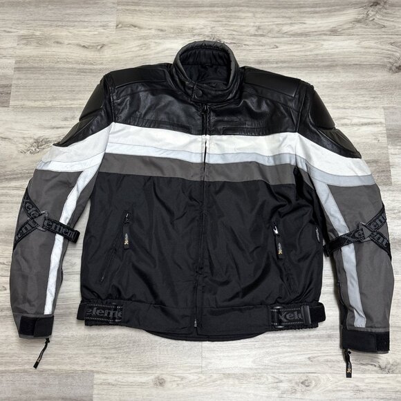 XElement Leather Motorcycle Jacket Mens L Black Reflective Waterproof Zip Liner - Picture 6 of 10